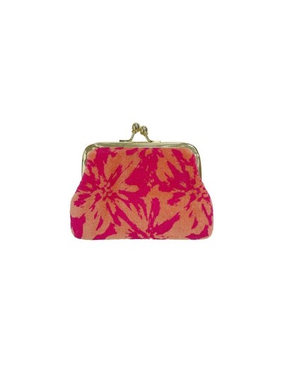 Clipbörse Portemonnaie Samt Pink-Orange Blumen 11x8cm