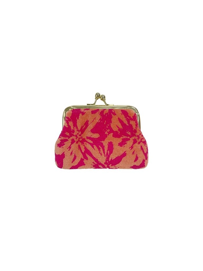 Clipbörse Portemonnaie Samt Pink-Orange Blumen 11x8cm