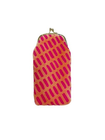 Brillenetui mit Clip Samt Pink-Orange Streifen 17x8,5cm