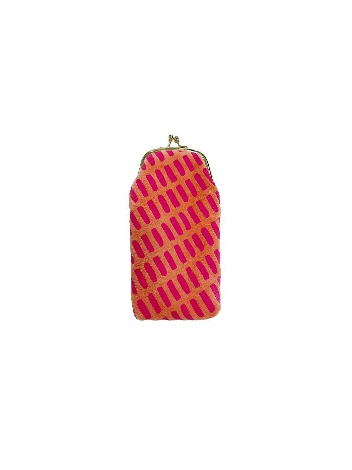 Brillenetui mit Clip Samt Pink-Orange Streifen 17x8,5cm
