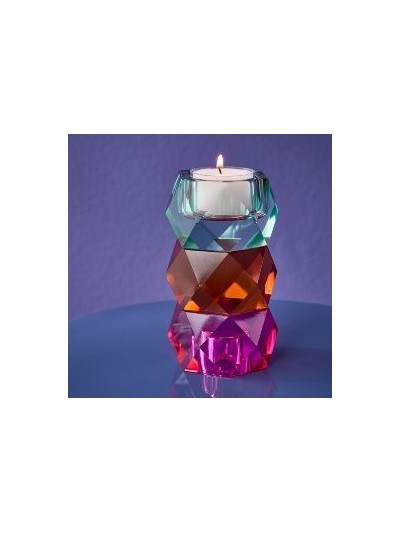Kerzenleuchter für Stabkerze oder Teelicht, Glas-Kristall, pink-orange-blau