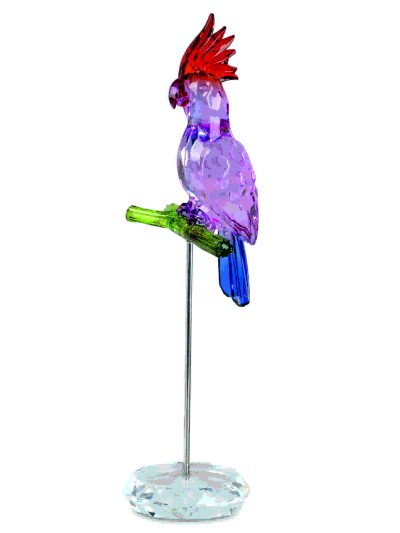Papagei Acryl 22 cm auf Fuß, Rot-Lilapink-Violett