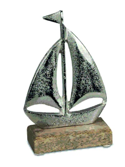 Segelboot klein, Maritim Alu Mango Holz, 17 cm