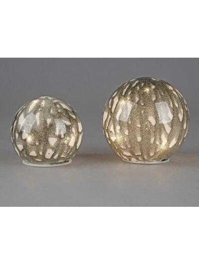 LED Glaskugel Marmor-Grau mit Timer 12 cm