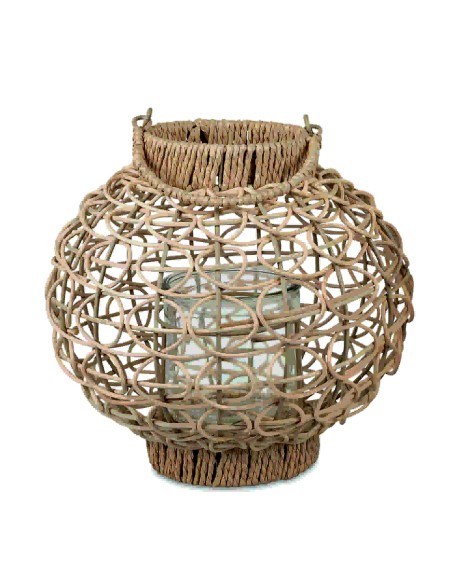Windlicht Lampe Laterne Rattan Natur 24 cm
