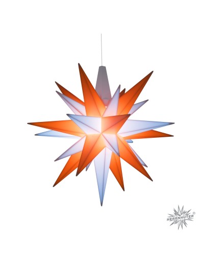 Herrnhuter Adventskalender 2023 mit 13 cm Stern A1e in Orange-Weiß
