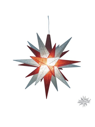 Herrnhuter Adventskalender 2024 mit 13 cm Stern A1e in Rot/Silber-Glitter