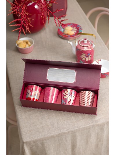 Flower Festival 4er Set Tassen im Geschenkkarton, 230ml, dunkelpink