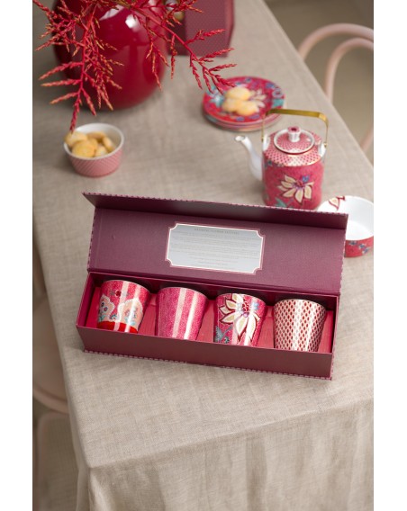 Flower Festival 4er Set Tassen im Geschenkkarton, 230ml, dunkelpink