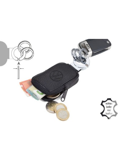 Schlüsselanhänger VW Logo Klickverschluss mit Ledertäschchen Schlüsselanhänger VW Logo Klickverschluss mit Ledertäschchen