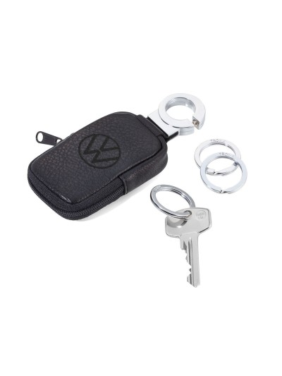 Schlüsselanhänger VW Logo Klickverschluss mit Ledertäschchen