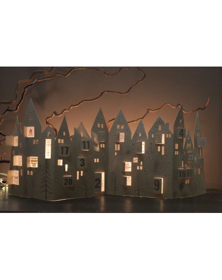 Adventskalender Silhouette Häuser, Tischaufsteller 84 x 29 cm
