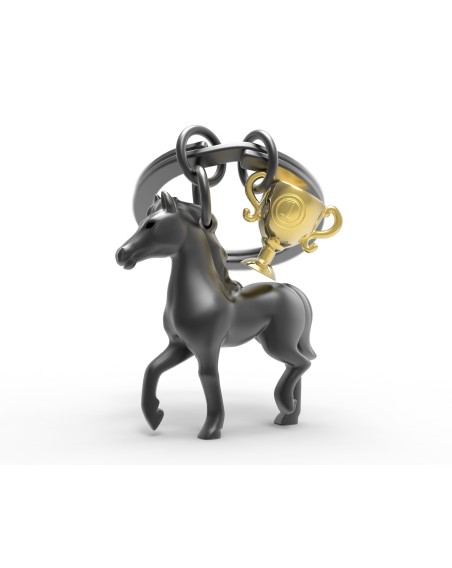 Schlüsselanhänger Pferd und Trophäe, Titanfarbend/ Gold