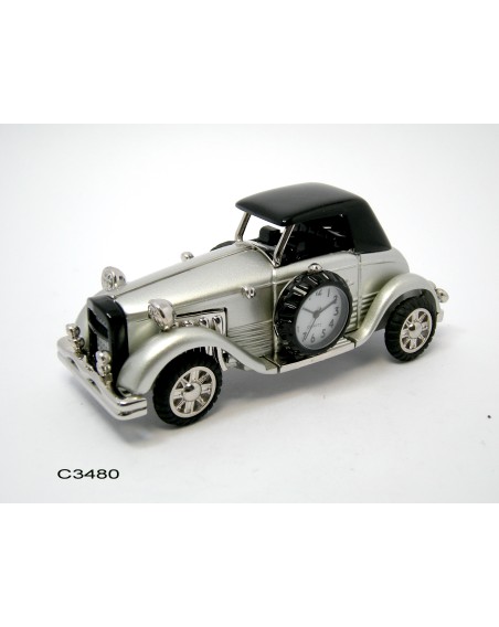 Tischuhr "Oldtimer" Metall Schwarz-Chrom