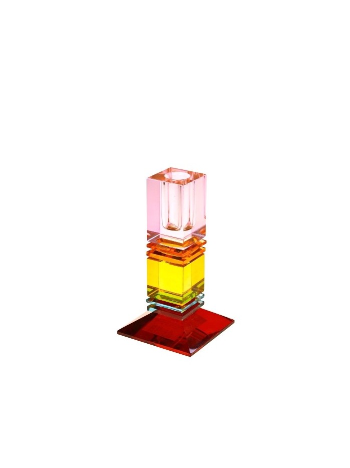 Kerzenleuchter für Stabkerze, 15 cm hoch, Glas-Kristall, Pink-Gelb-Rot Kerzenleuchter für Stabkerze, 15 cm hoch, Glas-Kristall, Pink-Gelb-Rot