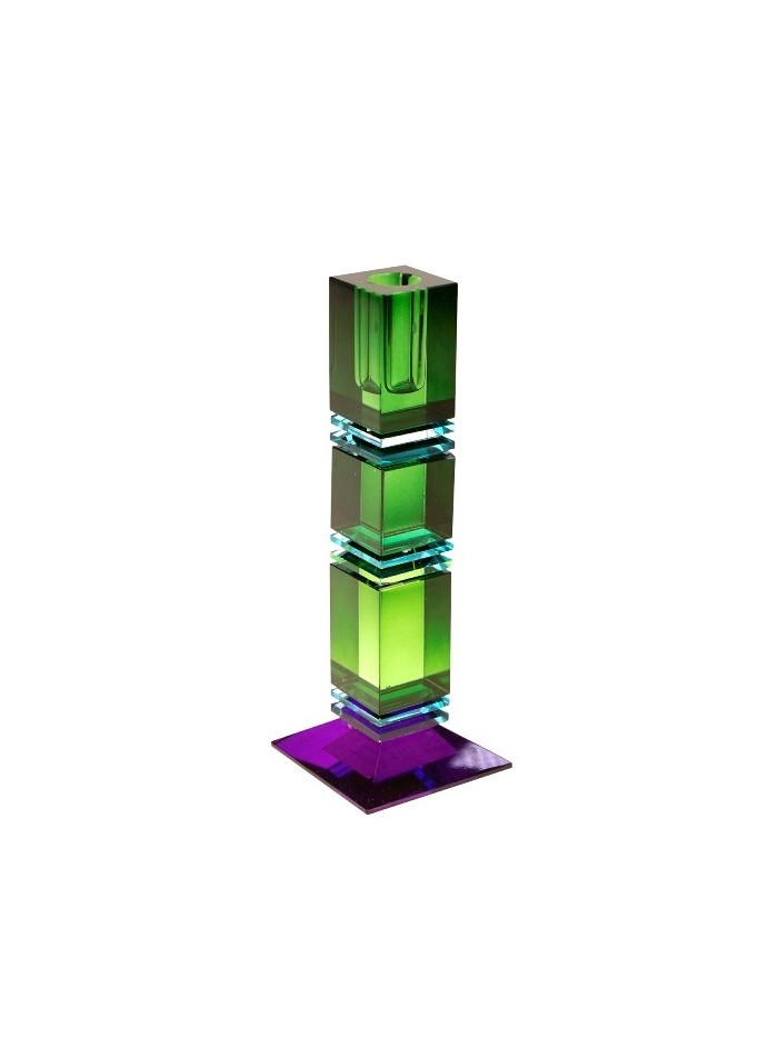 Kerzenleuchter für Stabkerze, 23 cm hoch, Glas-Kristall, Grün-Lila Kerzenleuchter für Stabkerze, 23 cm hoch, Glas-Kristall, Grün-Lila