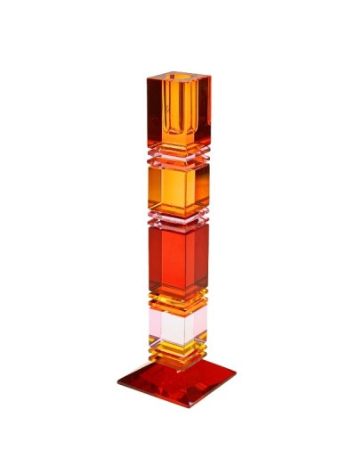 Kerzenleuchter für Stabkerze, 28 cm hoch, Glas-Kristall, Rot-Orange-Rosa