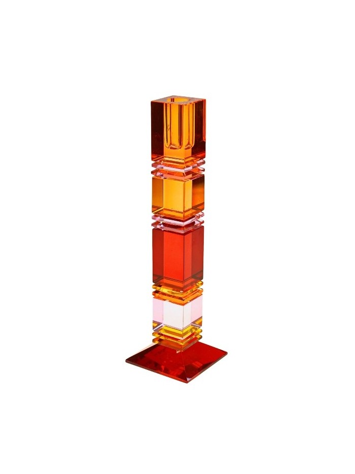 Kerzenleuchter für Stabkerze, 28 cm hoch, Glas-Kristall, Rot-Orange-Rosa