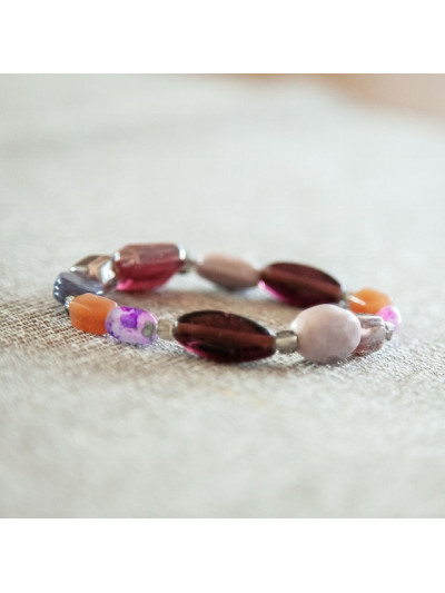 Armband Echte Glasperlen, Beere-Mauve Majoie Gummizug