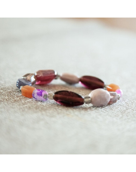 Armband Echte Glasperlen, Beere-Mauve Majoie Gummizug
