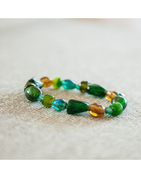 Armband Echte Glasperlen, Grün-Creme Majoie Gummizug