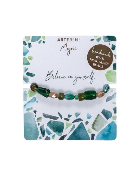 Armband Echte Glasperlen, Grün-Creme Majoie Gummizug