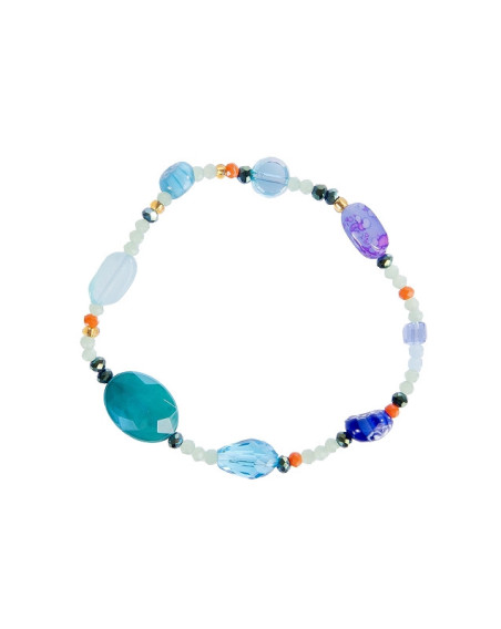 Armband Majoie, Echte Glasperlen Blau-Türkis, Gummiband
