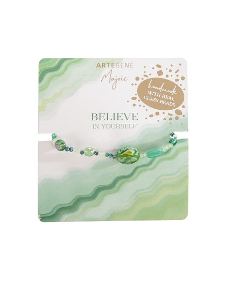 Armband Majoie, Echte Glasperlen Grün-Mint, Gummiband