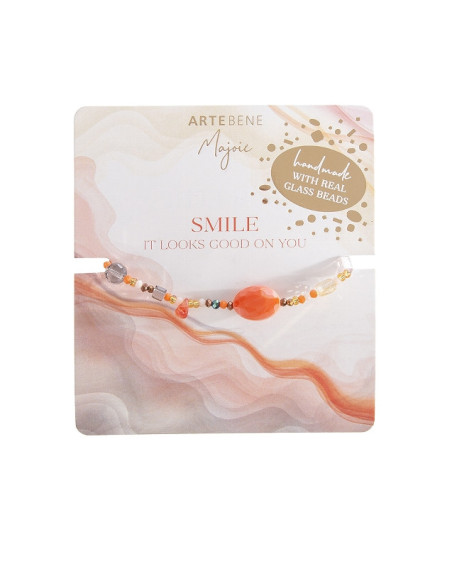 Armband Majoie, Echte Glasperlen Orange-Braun, Gummiband
