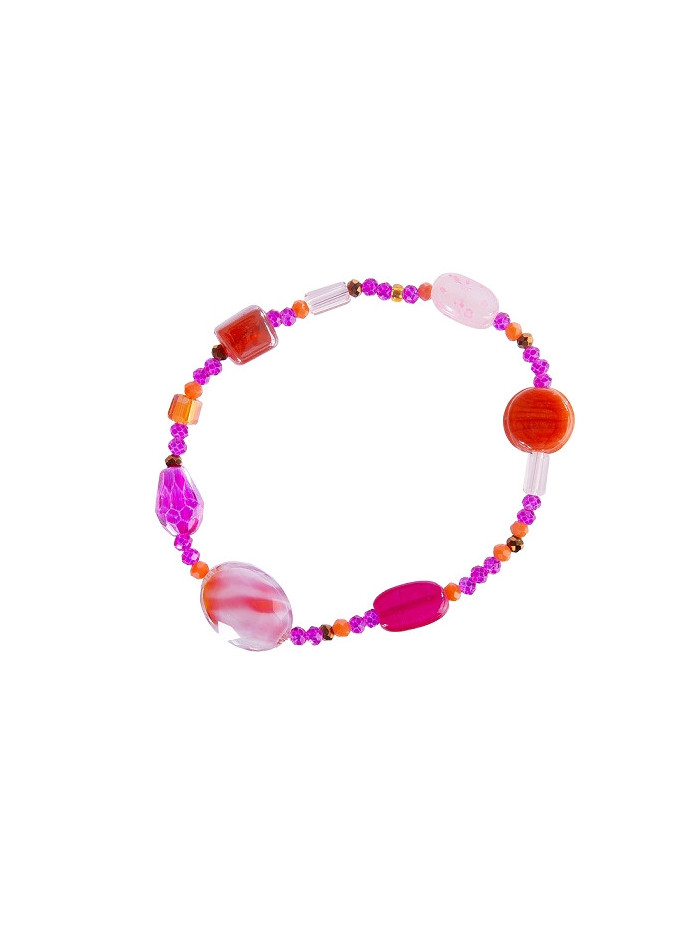 Armband Majoie, Echte Glasperlen Pink-Orange, Gummiband