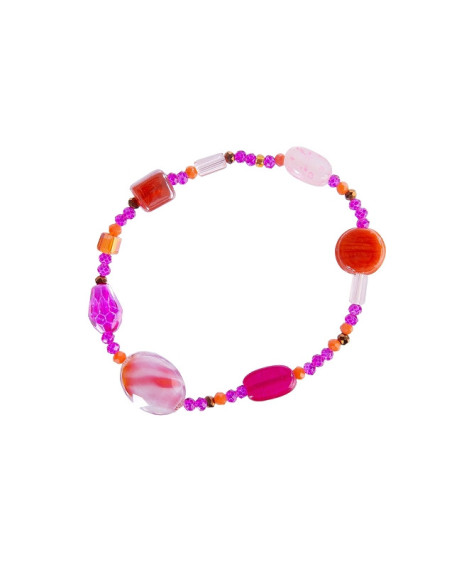 Armband Majoie, Echte Glasperlen Pink-Orange, Gummiband