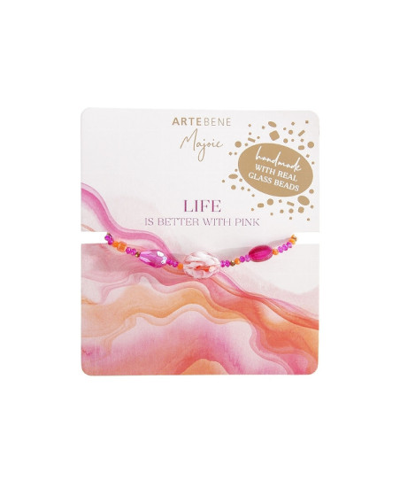 Armband Majoie, Echte Glasperlen Pink-Orange, Gummiband