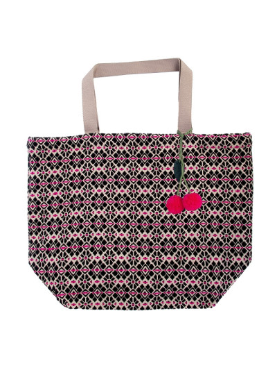 Shopper Umhängetasche Strandtasche Boho Pink-Schwarz 44 x 45 cm