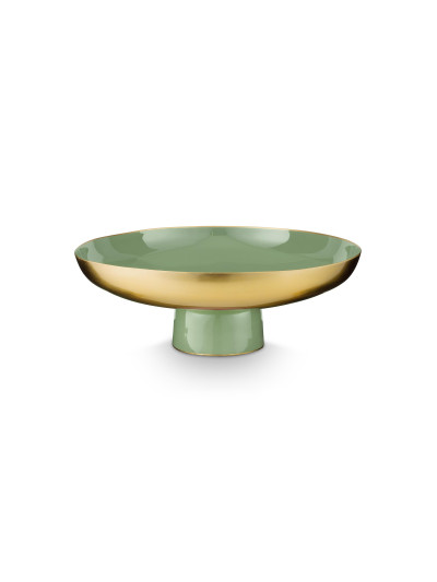 Schale auf Fuß, Vase, Low Tray Metall Mid Green 35x12,5cm