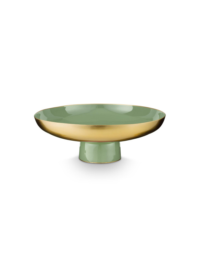 Schale auf Fuß, Vase, Low Tray Metall Mid Green 35x12,5cm