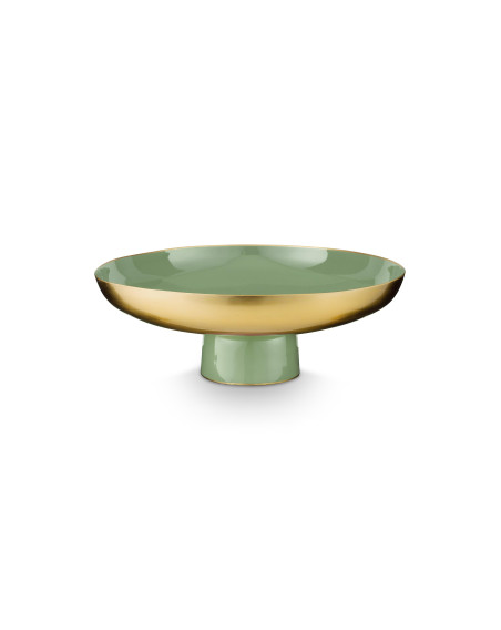 Schale auf Fuß, Vase, Low Tray Metall Mid Green 35x12,5cm