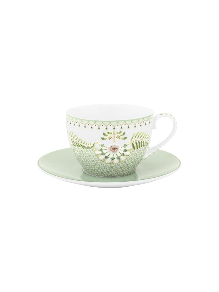 Lily & Lotus Cappuccino Kaffee Tee Tasse 2 tlg. Tiles Light Green 280 ml