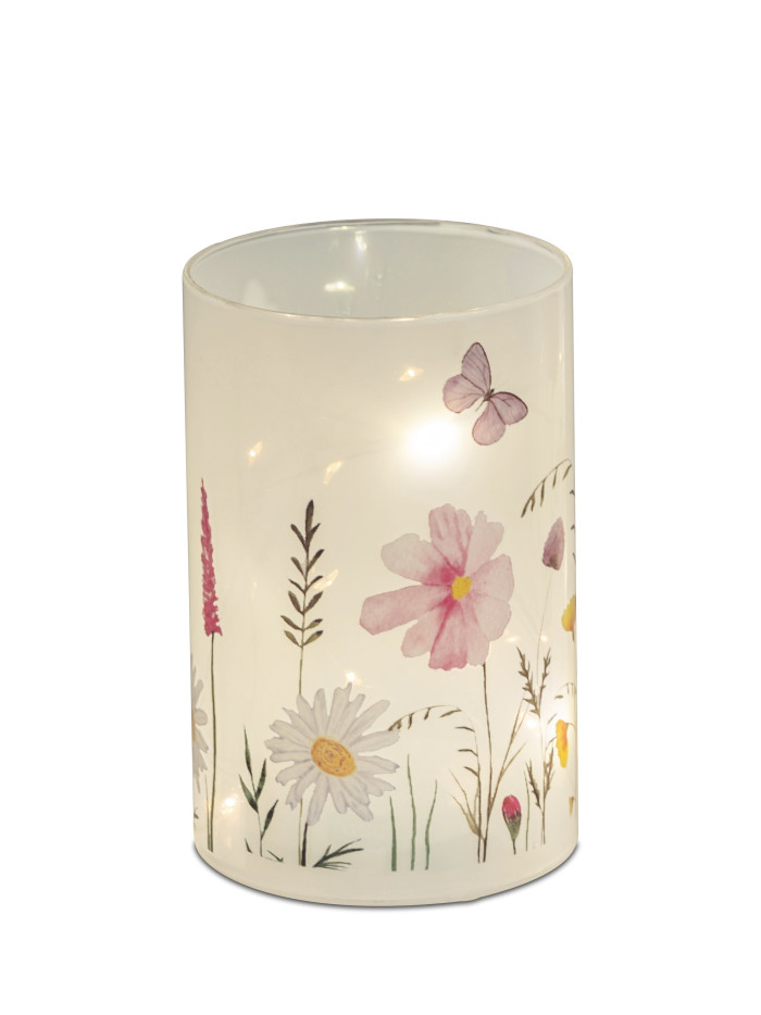 LED Deko-Licht Blumenwiese, Glas mit Timer 14x9cm