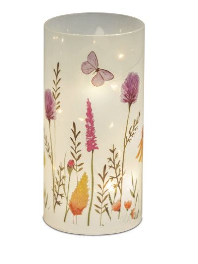 LED Deko-Licht Blumenwiese, Glas mit Timer 18x9cm