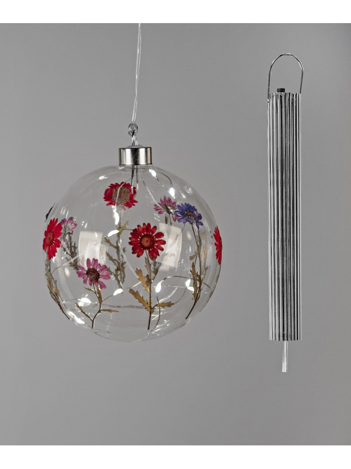 LED Glaskugel zum Aufhängen mit Trockenblumen, Timer 12cm LED Glaskugel zum Aufhängen mit Trockenblumen, Timer 12cm