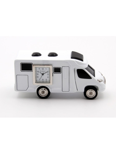 Tischuhr "Wohnmobil" Metall Weiß-Chrom