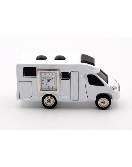 Tischuhr "Wohnmobil" Metall Weiß-Chrom