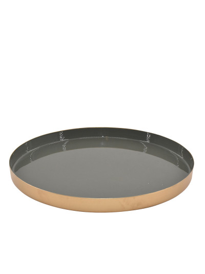 Tablett Metall Emailliert Khaki-Gold Rund 25 cm