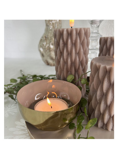 Schale Schüssel Metall Emailliert Khaki-Gold Rund 10 cm