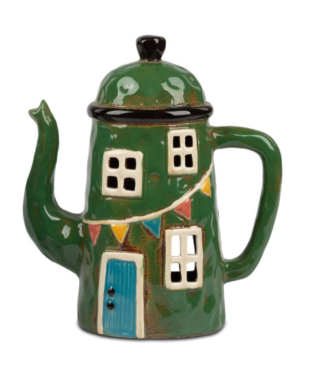 Windlicht Tee- Kaffeekanne Landhaus 22cm grün