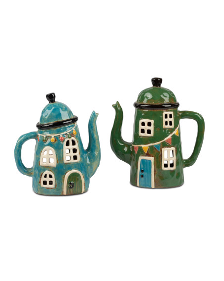 Windlicht Tee- Kaffeekanne Landhaus 22cm grün
