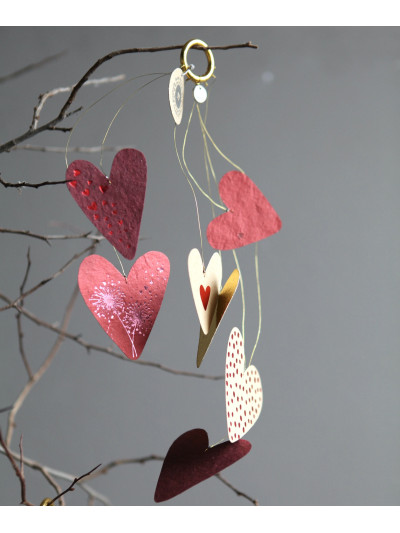 Kleiner Herzregen Girlande Natur/Rot/Pink/Gold
