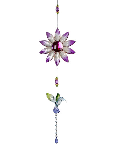 Girlande Blume mit Kolibri Acryl Pink-Blau-Grün 47cm
