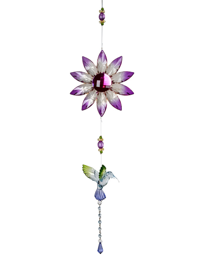 Girlande Blume mit Kolibri Acryl Pink-Blau-Grün 47cm