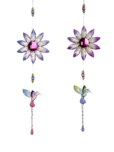 Girlande Blume mit Kolibri Acryl Pink-Blau-Grün 47cm